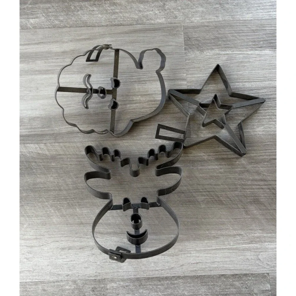 Vtg Williams Sonoma Christmas Pancake Molds Reindeer Santa Star Metal Set 3